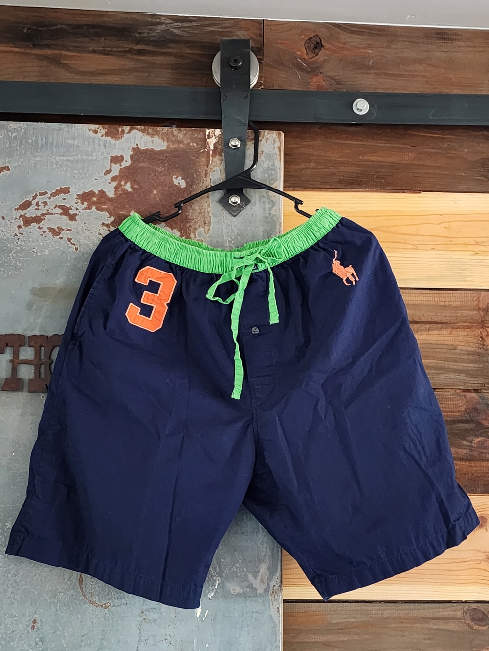 Ralph Lauren Polo Navy Sleepwear Shorts with Green Waistband and Orange Details